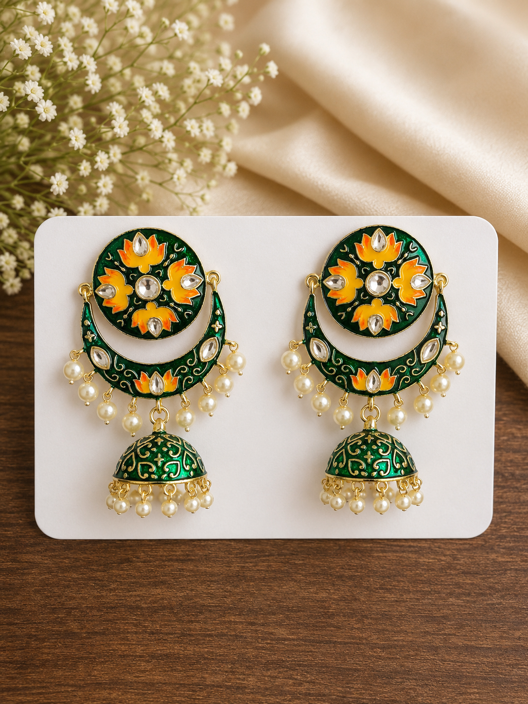 Debu Meenakari Jhumka- Green