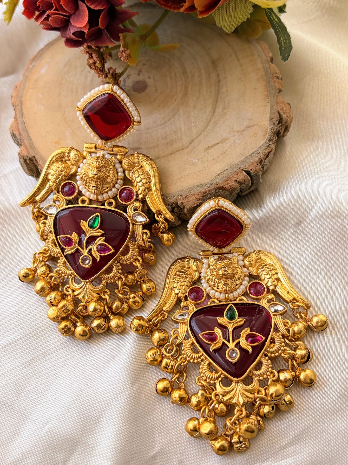 Kriza Kashmiri Earrings - Red