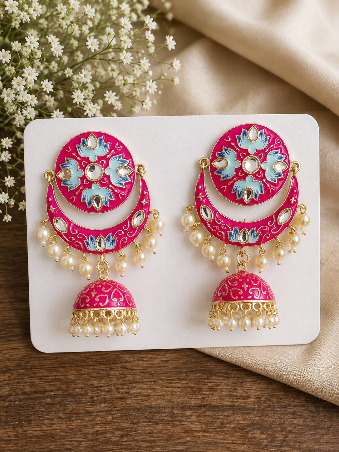 Debu Meenakari Jhumka- Pink