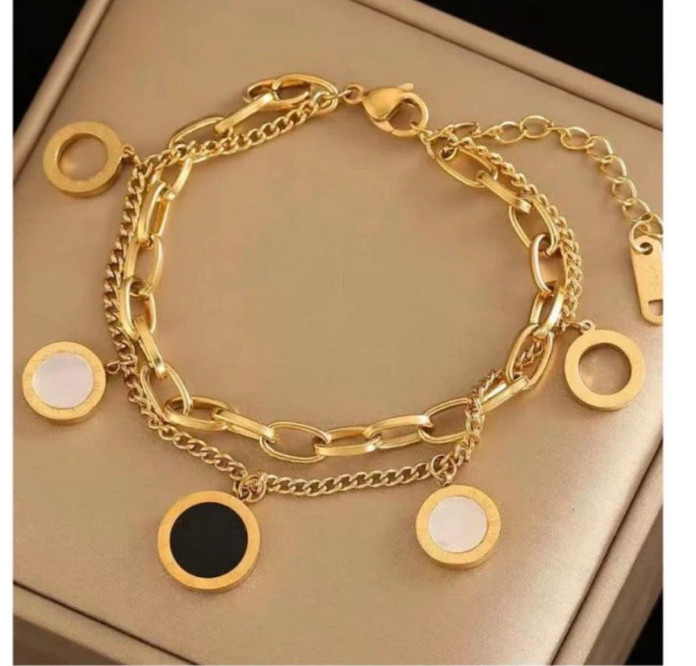 Black & white double chain bracelet