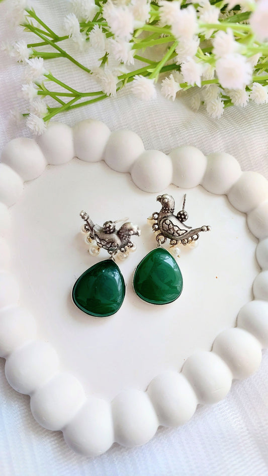 Birdie Earrings - Dark Green