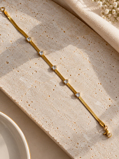 White Heart Snake Chain Bracelet