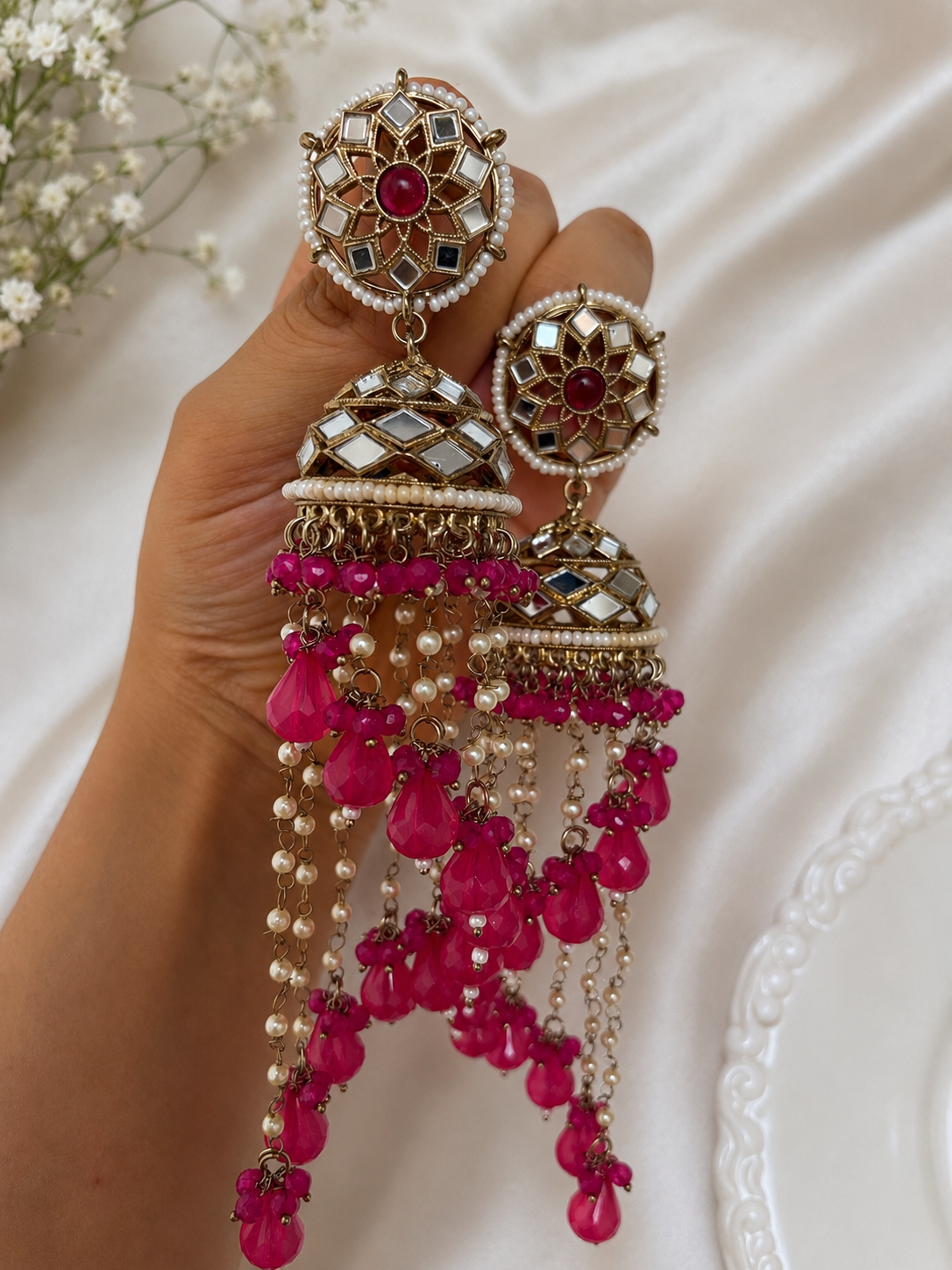 Jhoomar Earrings - Pink