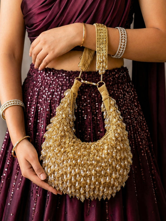 Beaded Half Moon Clutch