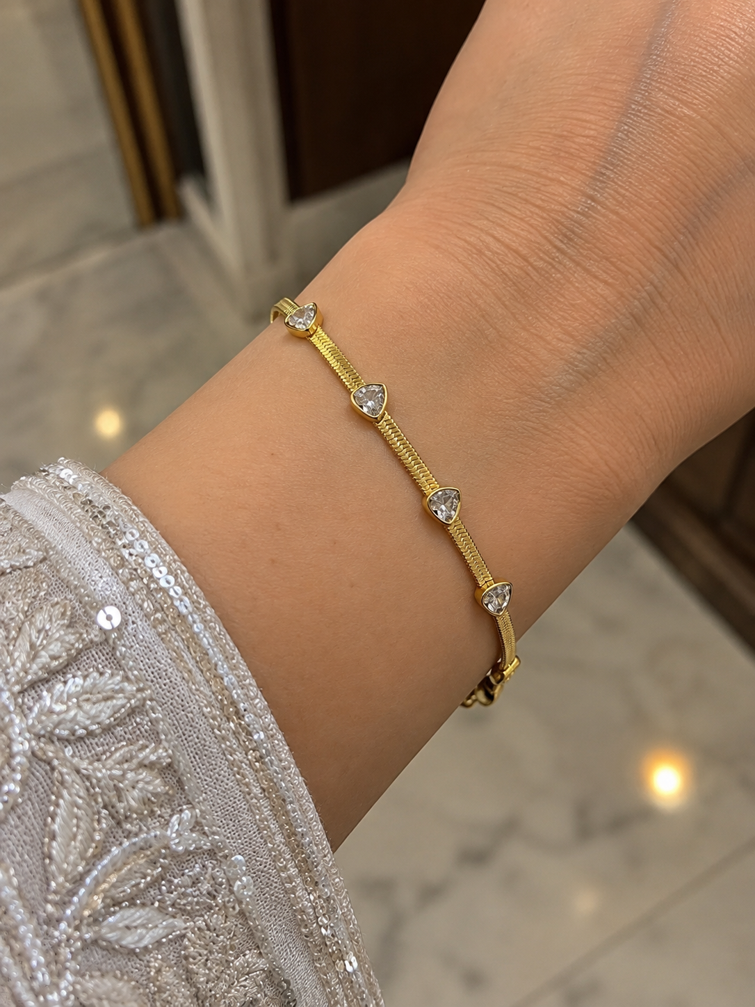 White Heart Snake Chain Bracelet
