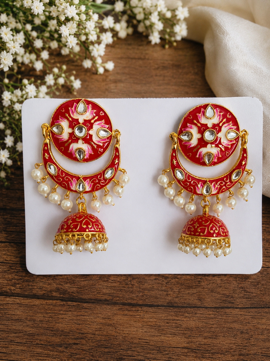 Debu Meenakari Jhumka- Red