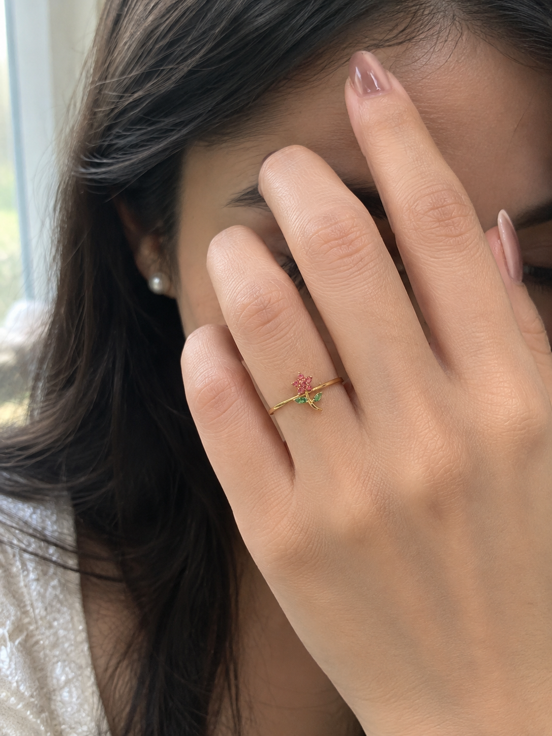 Pink Flower Minimal Ring