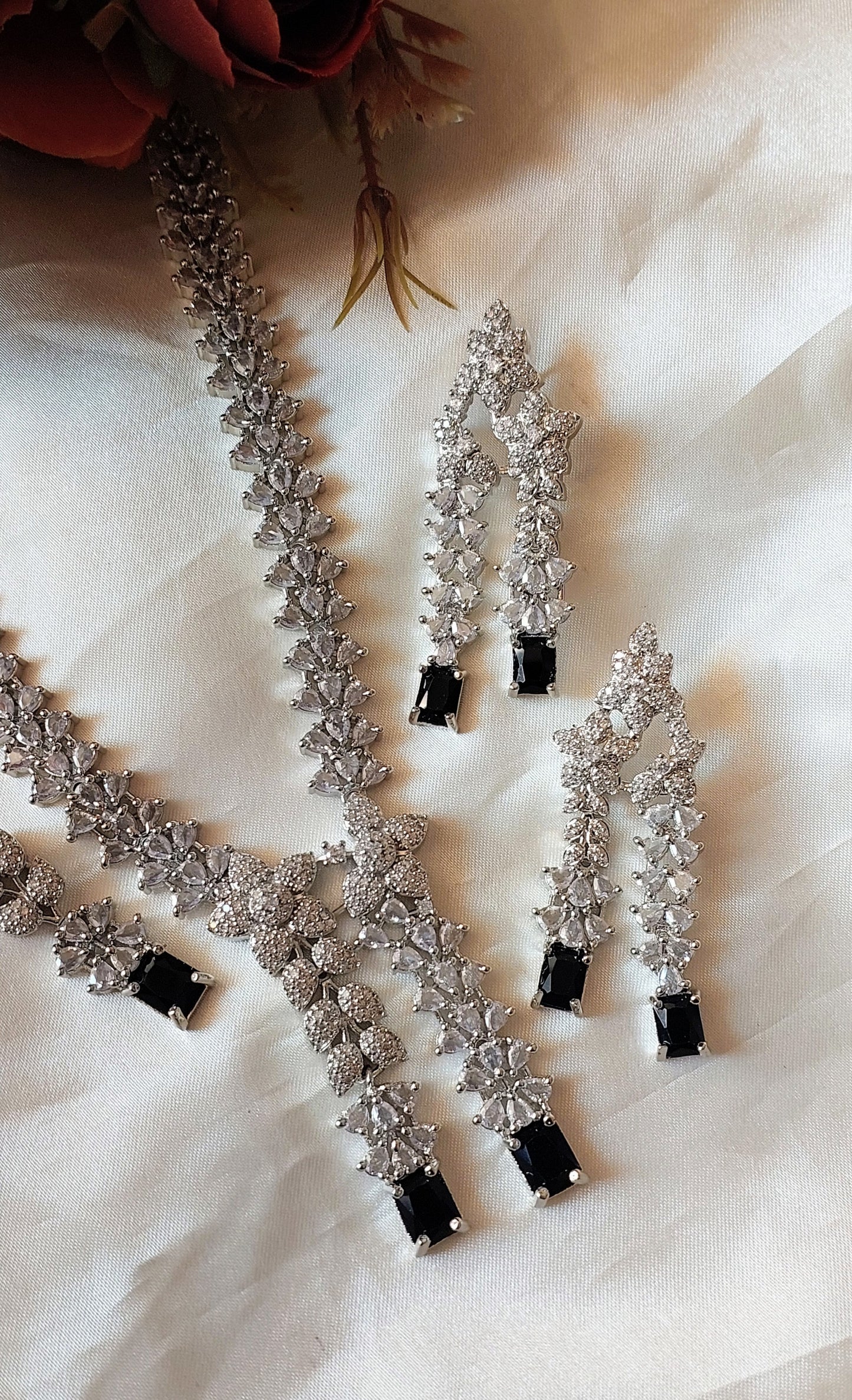 American Diamond Necklace with Maangtika and Earrings