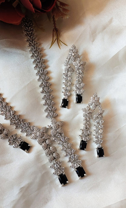 American Diamond Necklace with Maangtika and Earrings