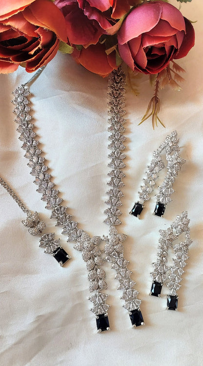 American Diamond Necklace with Maangtika and Earrings