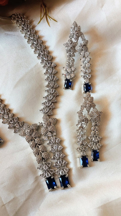 American Diamond Necklace with Maangtika and Earrings