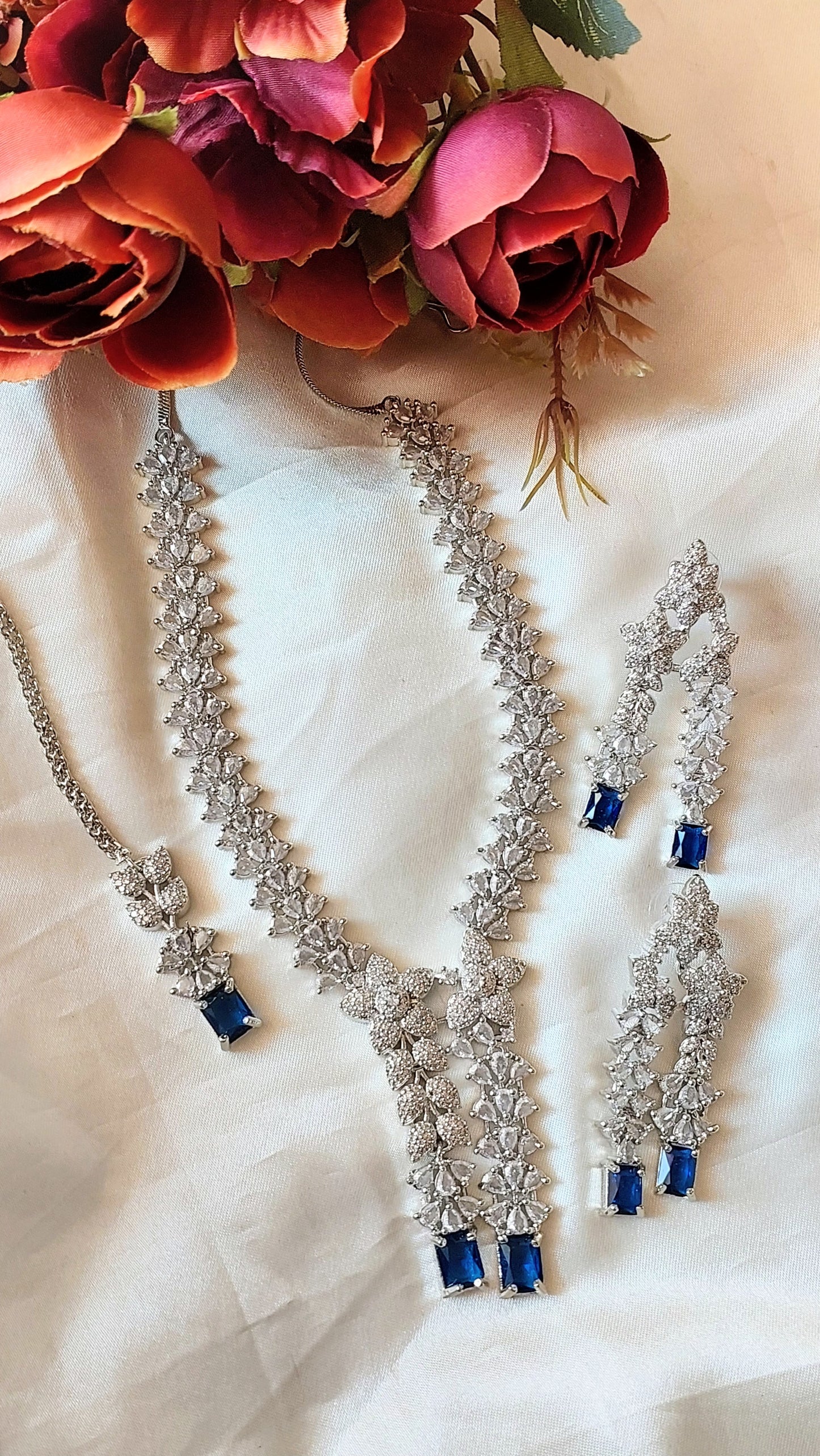 American Diamond Necklace with Maangtika and Earrings