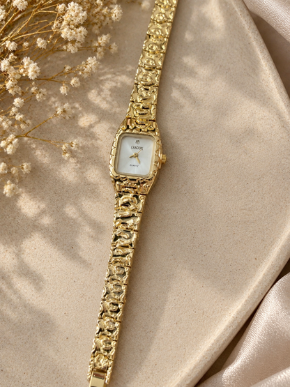 Gold metallic Cushion Watch - White