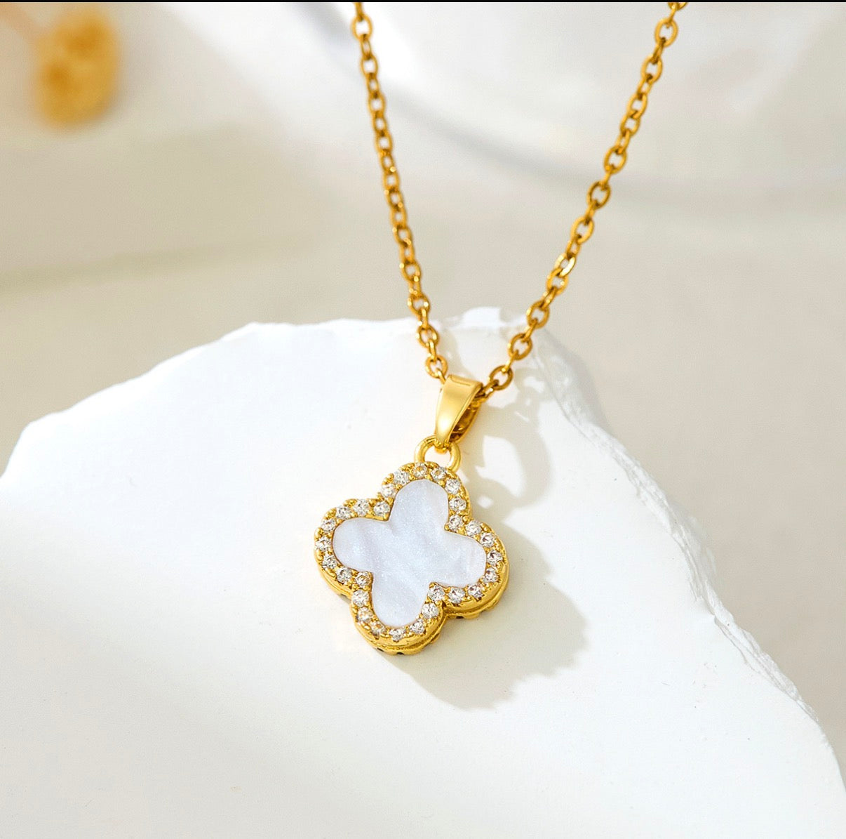 White studded clover necklace