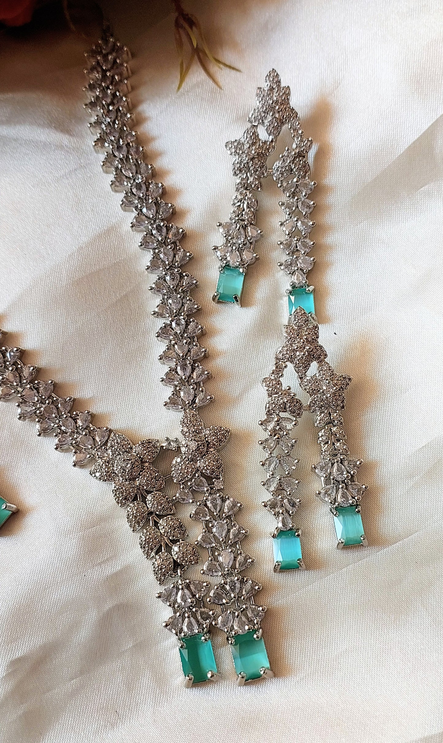 American Diamond Necklace with Maangtika and Earrings