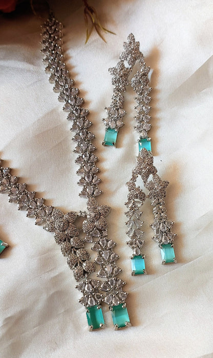 American Diamond Necklace with Maangtika and Earrings