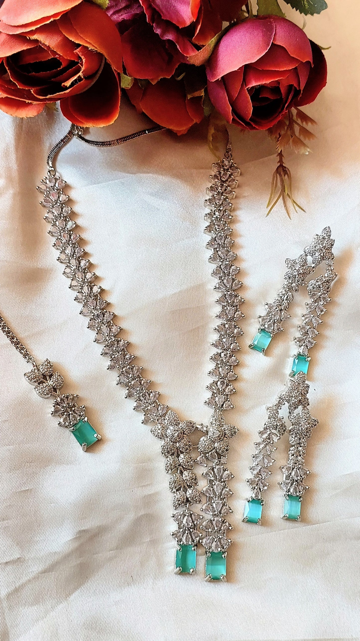American Diamond Necklace with Maangtika and Earrings