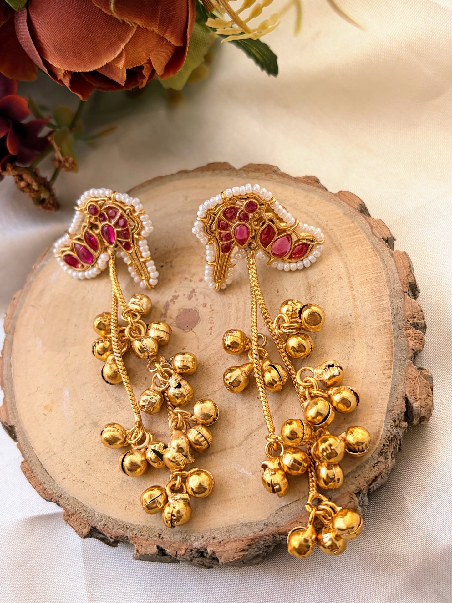 Eliza Mini Kashmiri Earrings - Red