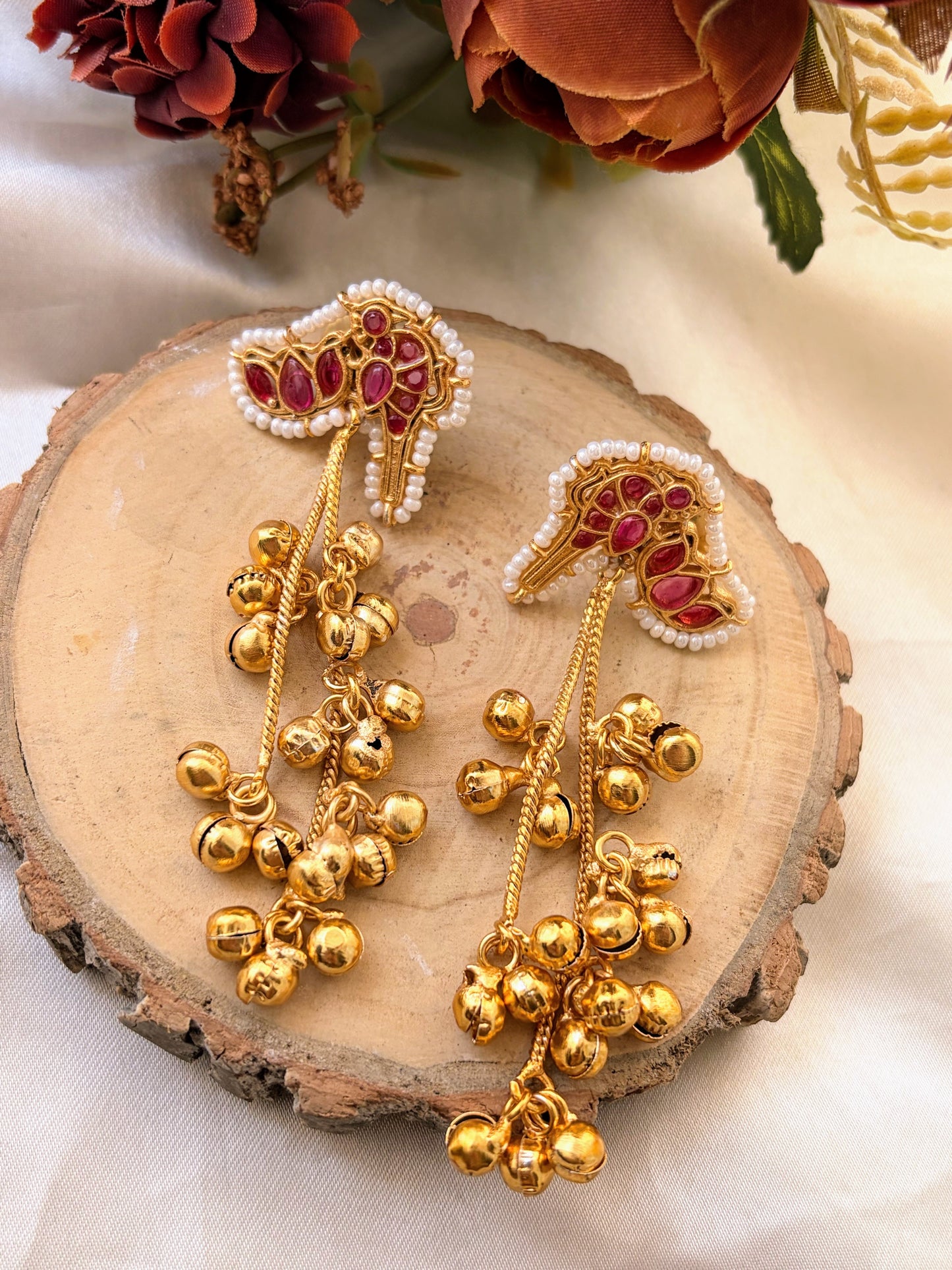 Eliza Mini Kashmiri Earrings - Red