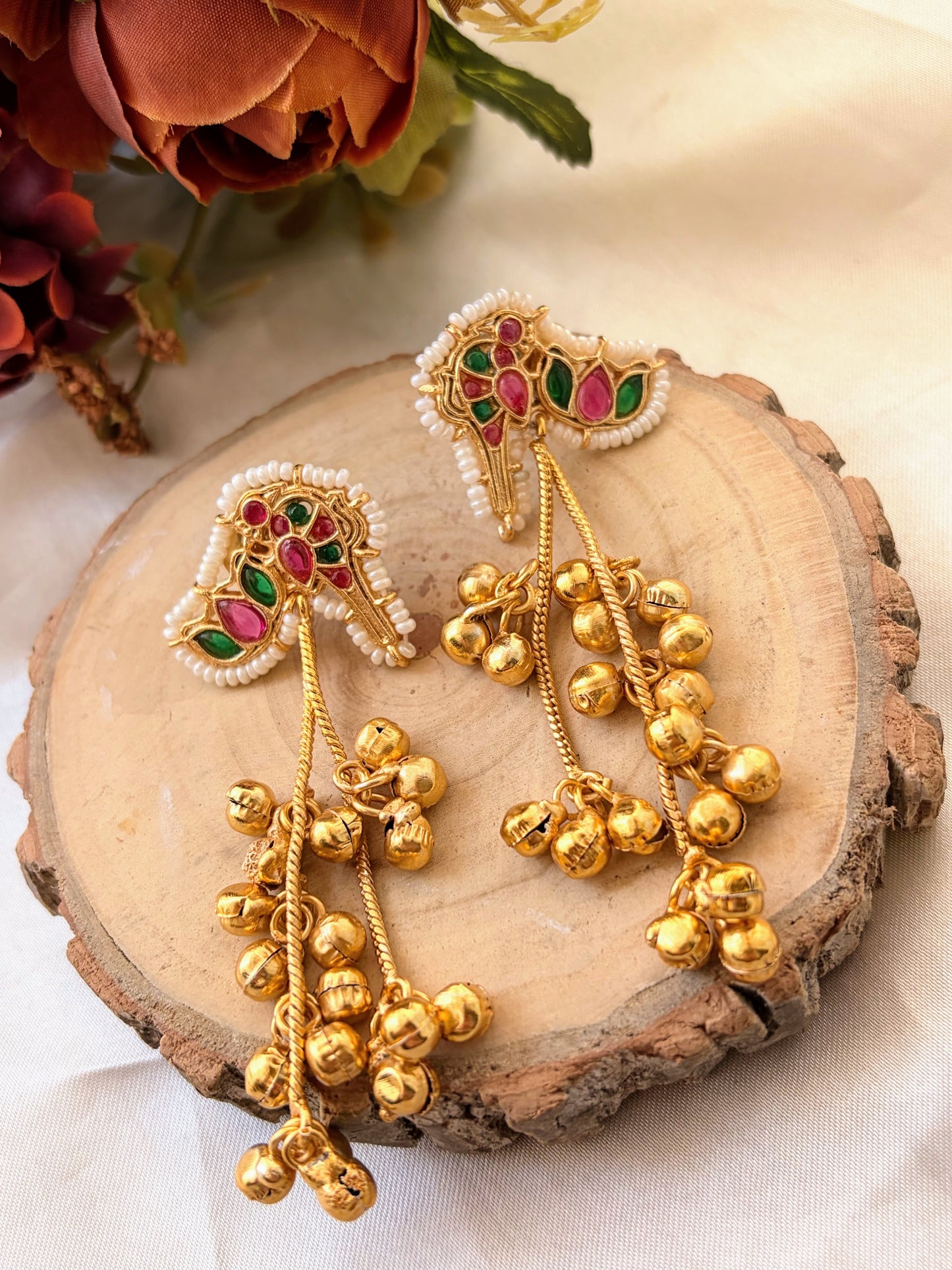 Eliza Mini Kashmiri Earrings-Red&Green