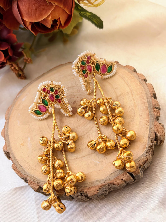 Eliza Mini Kashmiri Earrings-Red&Green