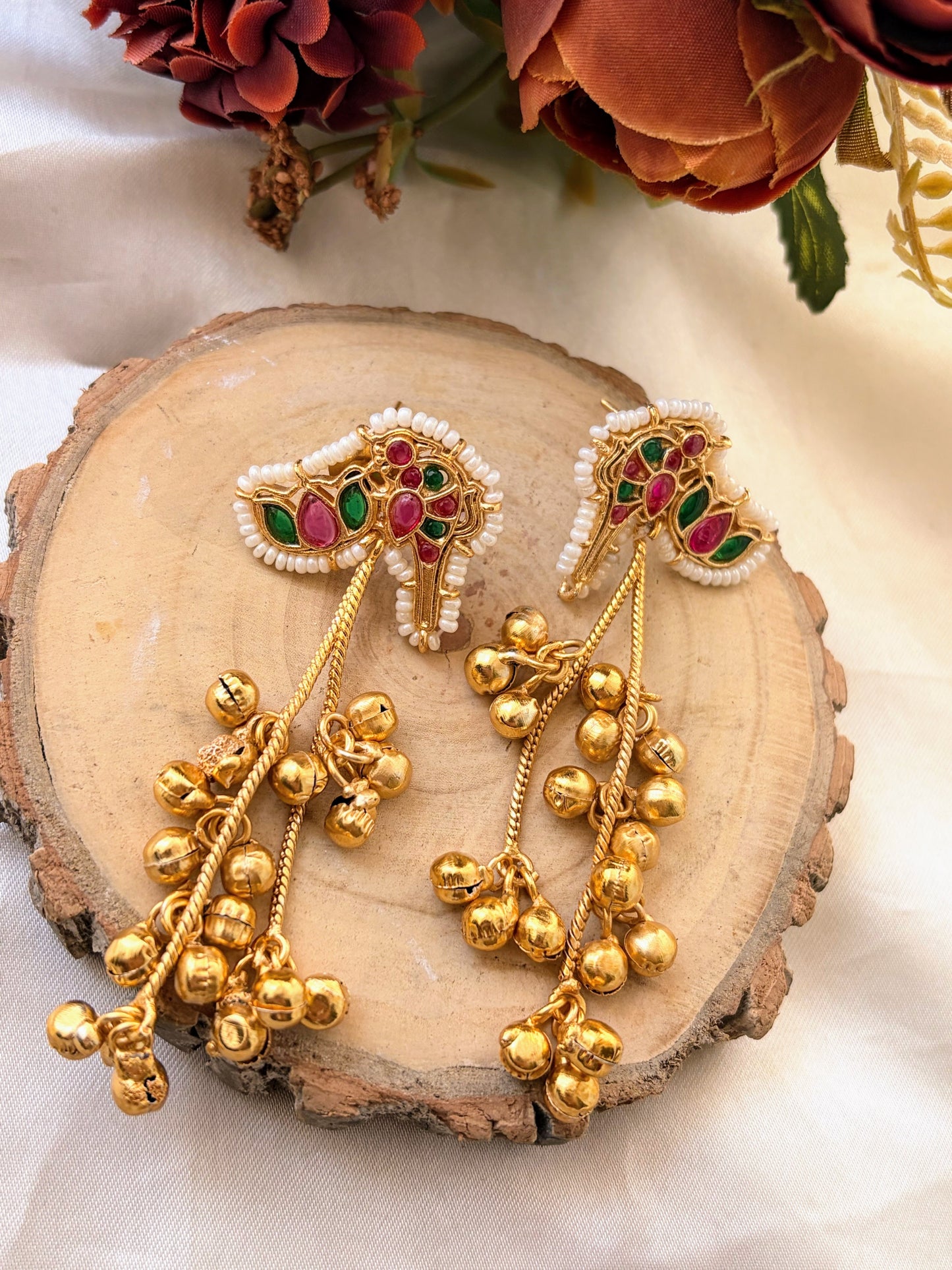 Eliza Mini Kashmiri Earrings-Red&Green