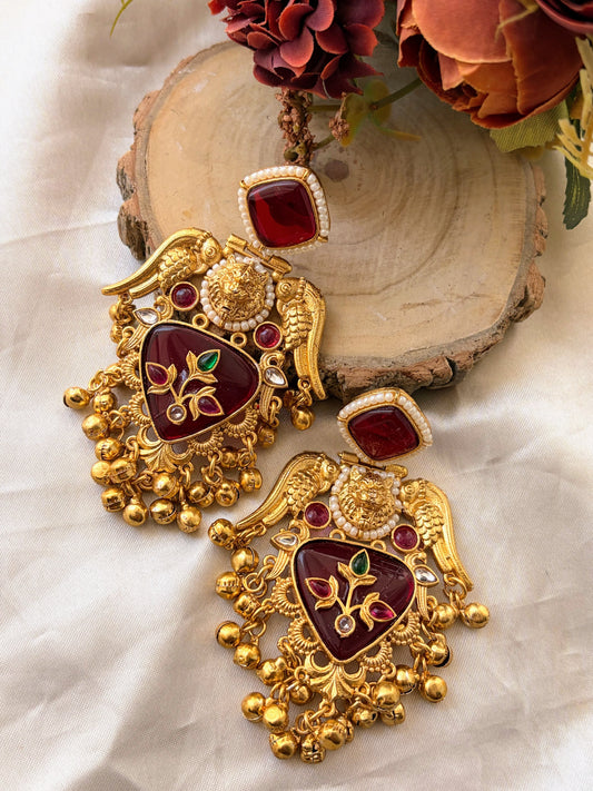 Kriza Kashmiri Earrings - Red