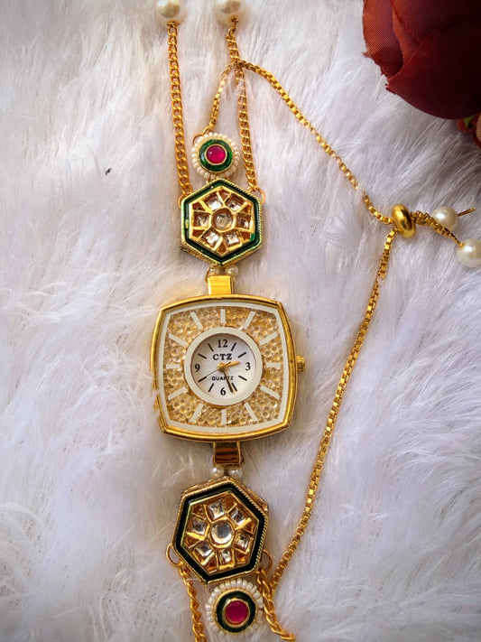 Sqauare dial Kundan watch
