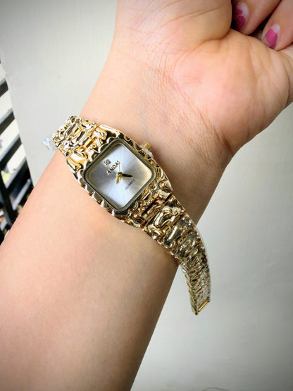 Gold metallic Cushion Watch - White
