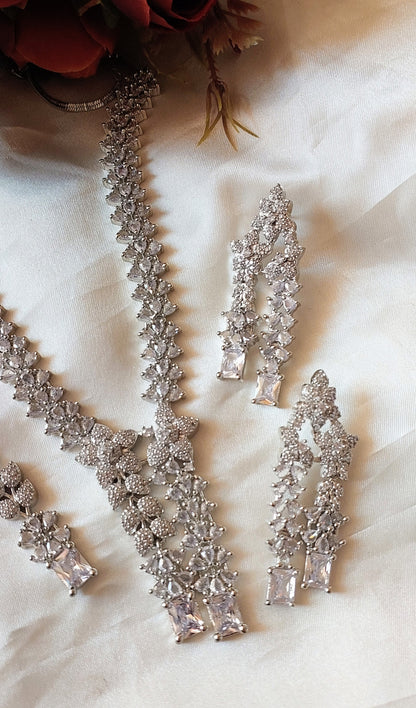 American Diamond Necklace with Maangtika and Earrings