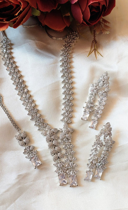 American Diamond Necklace with Maangtika and Earrings