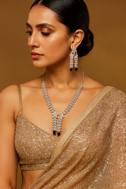 American Diamond Necklace with Maangtika and Earrings